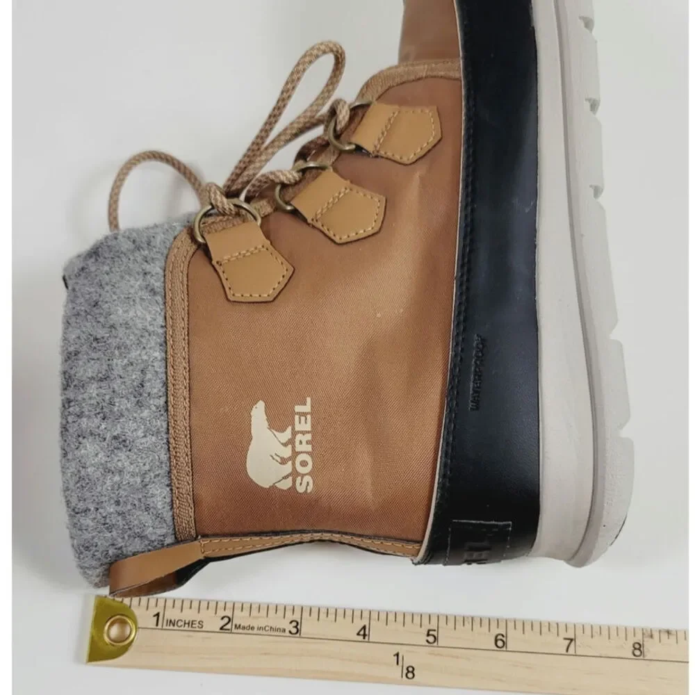 Sorel Explorer Carnival Waterproof Snow Boot in Elk/Dark Stone, sz 9